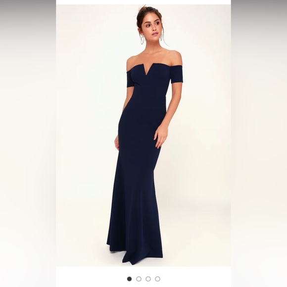 NWT - Lulus - Lynne Navy Blue Off-the-Shoulder Maxi Dress - size XS - Picture 2 of 5